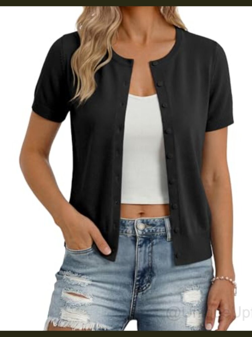 Women's Short Sleeve Cardigan Lightweight Knit Button Front Round Neck